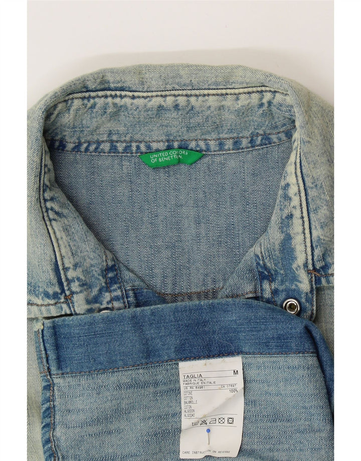 BENETTON Ανδρικό τζιν πουκάμισο Acid Wash Μεσαίο μπλε βαμβακερό