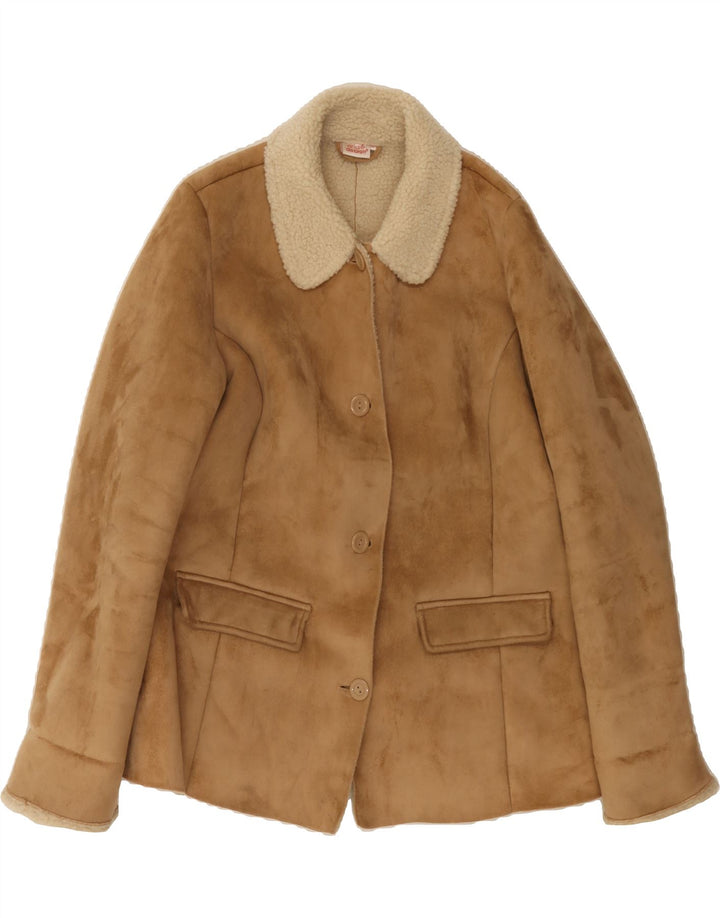 VINTAGE Womens Sherpa Jacket UK 14/16 Large Brown Polyester Vintage Vintage and Second-Hand Vintage from Messina Hembry 