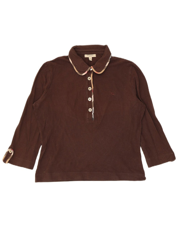 Burberry γυναικείο μπλουζάκι πόλο 3/4 UK 16 μεγάλο καφέ βαμβακερό