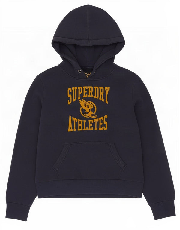 Superdry Γυναικείο Γραφικό Hoodie Jumper UK 14 Large Navy Blue βαμβακερό