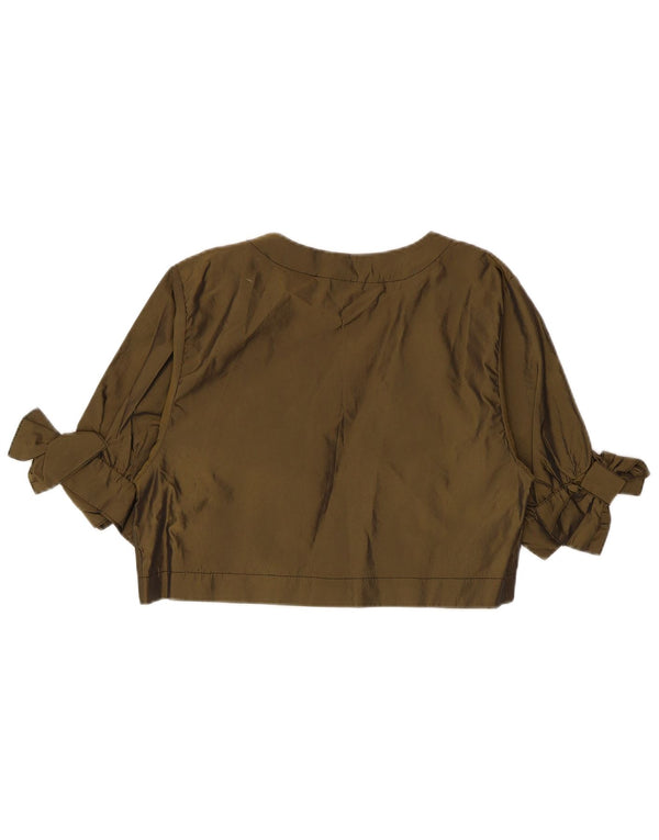Vintage Γυναικείο 1/2 μανίκι Bolero Top UK 14 Medium Khaki Polyester