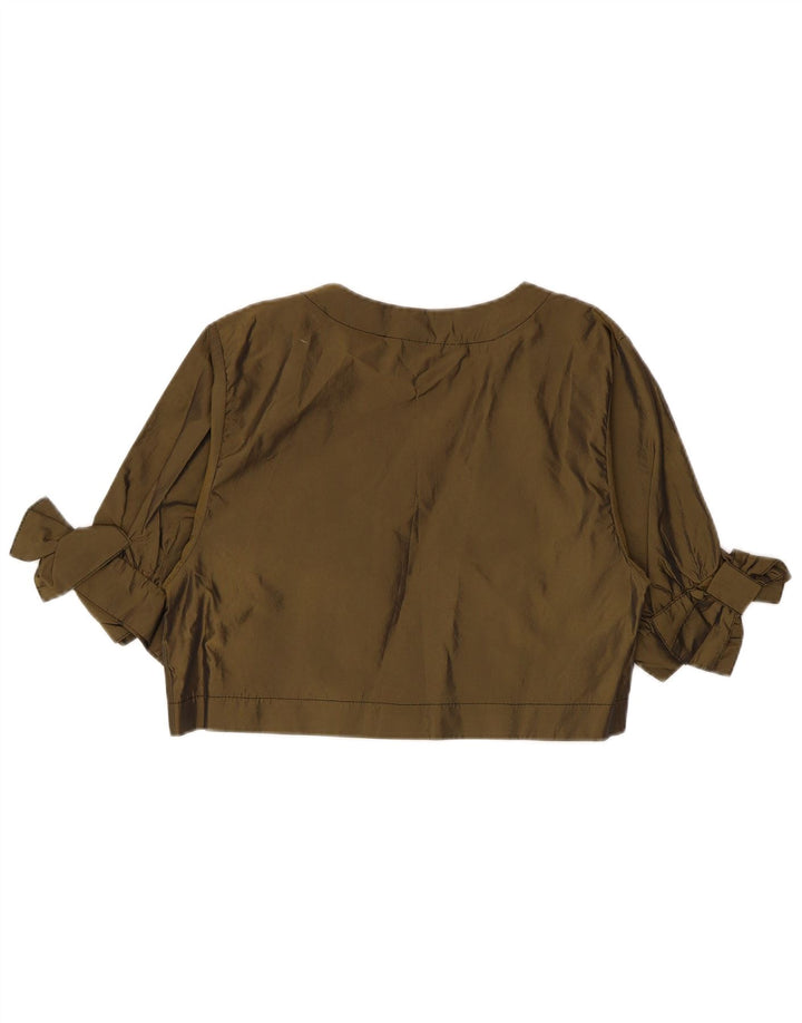 Vintage Γυναικείο 1/2 μανίκι Bolero Top UK 14 Medium Khaki Polyester