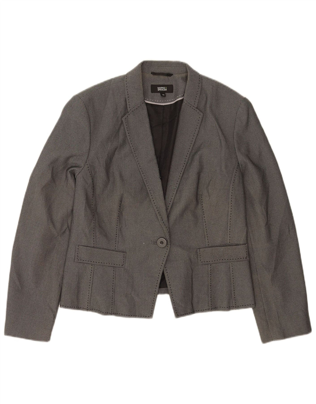 Marks & Spencer Γυναικείο μπουφάν σακάκι 1 κουμπιού UK 14 Medium Grey Polyester