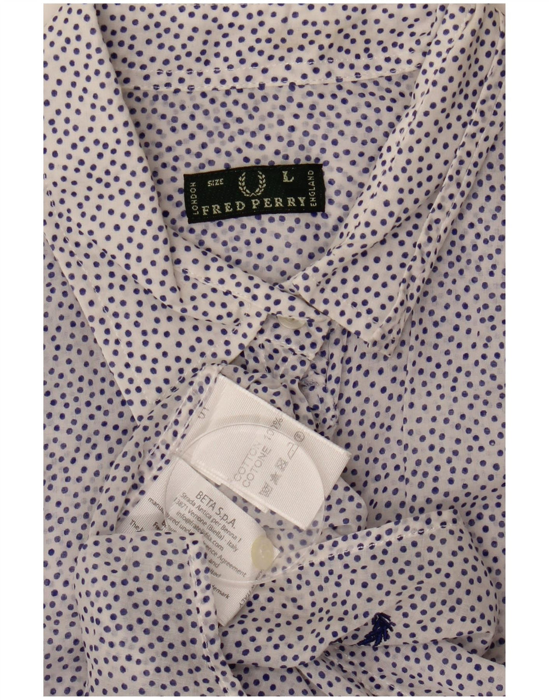 Fred Perry Γυναικείο πουκάμισο See Through UK 14 Large White Spotted Cotton