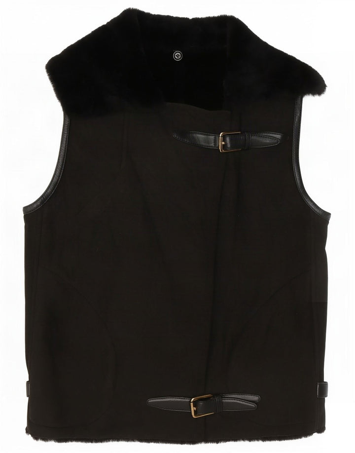 Vintage Womens Crop Sherpa Gilet EU 38 Medium Brown