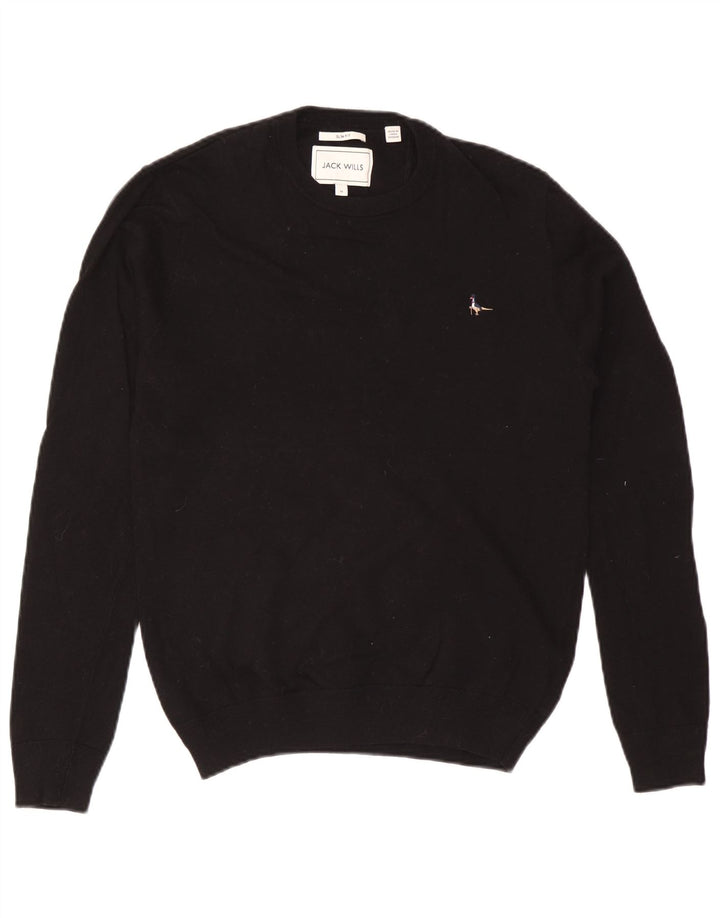 Ανδρικό πουλόβερ Jack Wills Slim Fit Crew Neck Jumper Μεσαίο μαύρο βαμβακερό