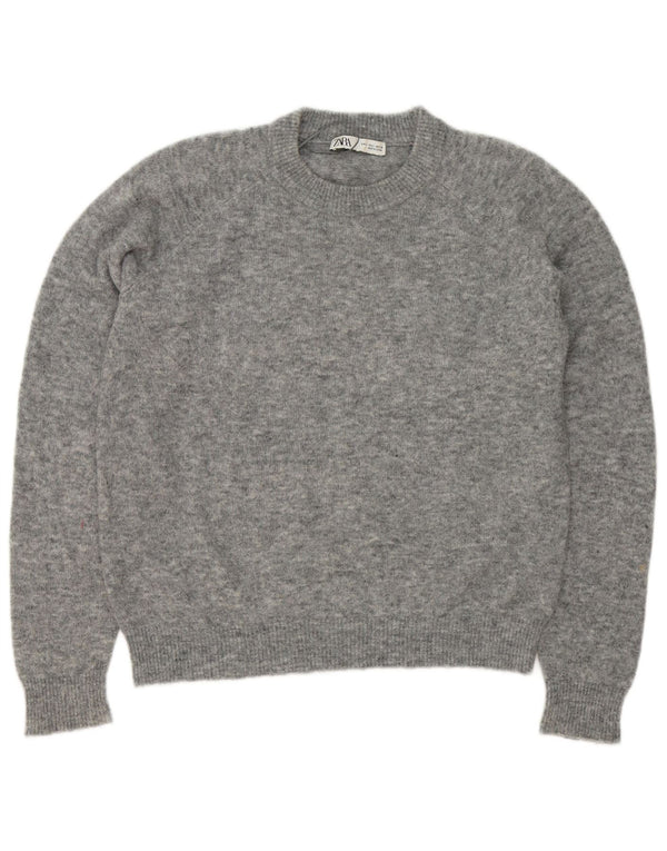 Zara γυναικείο πουλόβερ με λαιμόκοψη UK 16 Large Grey Flecked Nylon