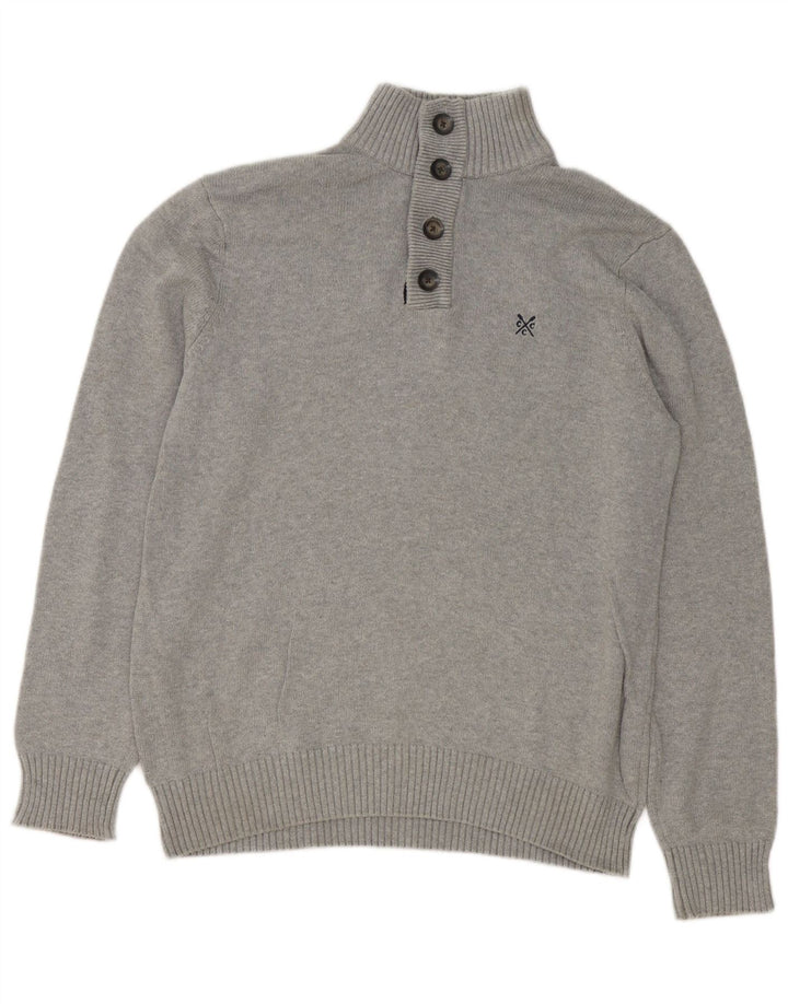 Crew Clothing Ανδρικό πουλόβερ με λαιμό με κουμπιά μεγάλο γκρι βαμβακερό