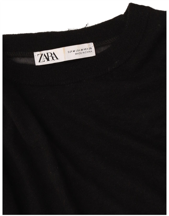 Zara Γυναικείο πουλόβερ με λαιμόκοψη μεγάλου μεγέθους UK 14 Μεσαίο Μαύρο