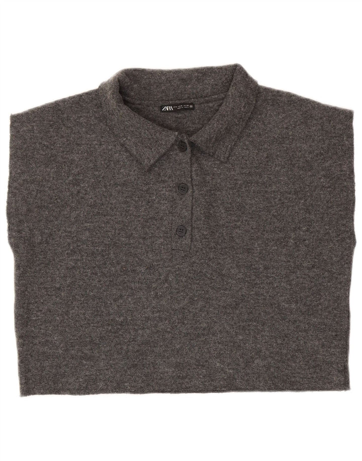 Zara Γυναικείο Αμάνικο Πόλο Μπλουζάκι UK 14 Medium Grey Polyester