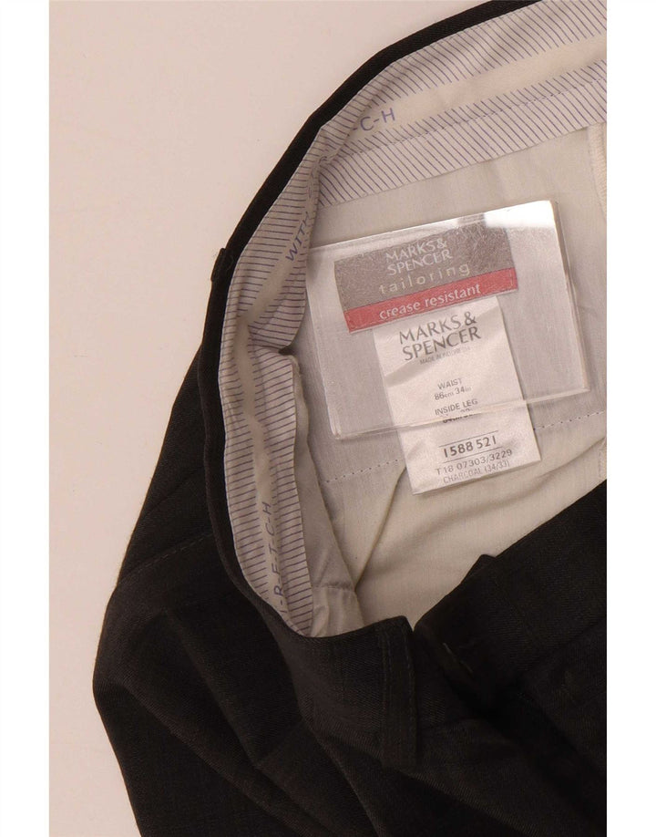Marks & Spencer Ανδρικό παντελόνι με καρφίτσα W34 L33 Γκρι Πολυεστέρας