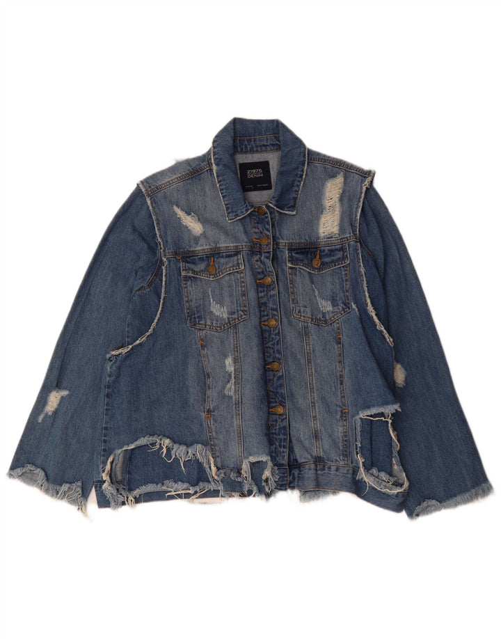 ZARA Γυναικείο τζιν μπουφάν UK 16 Large Blue Cotton