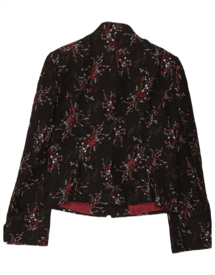 Vintage γυναικείο σακάκι blazer UK 14 μεγάλο μαύρο λουλουδάτο οξικό