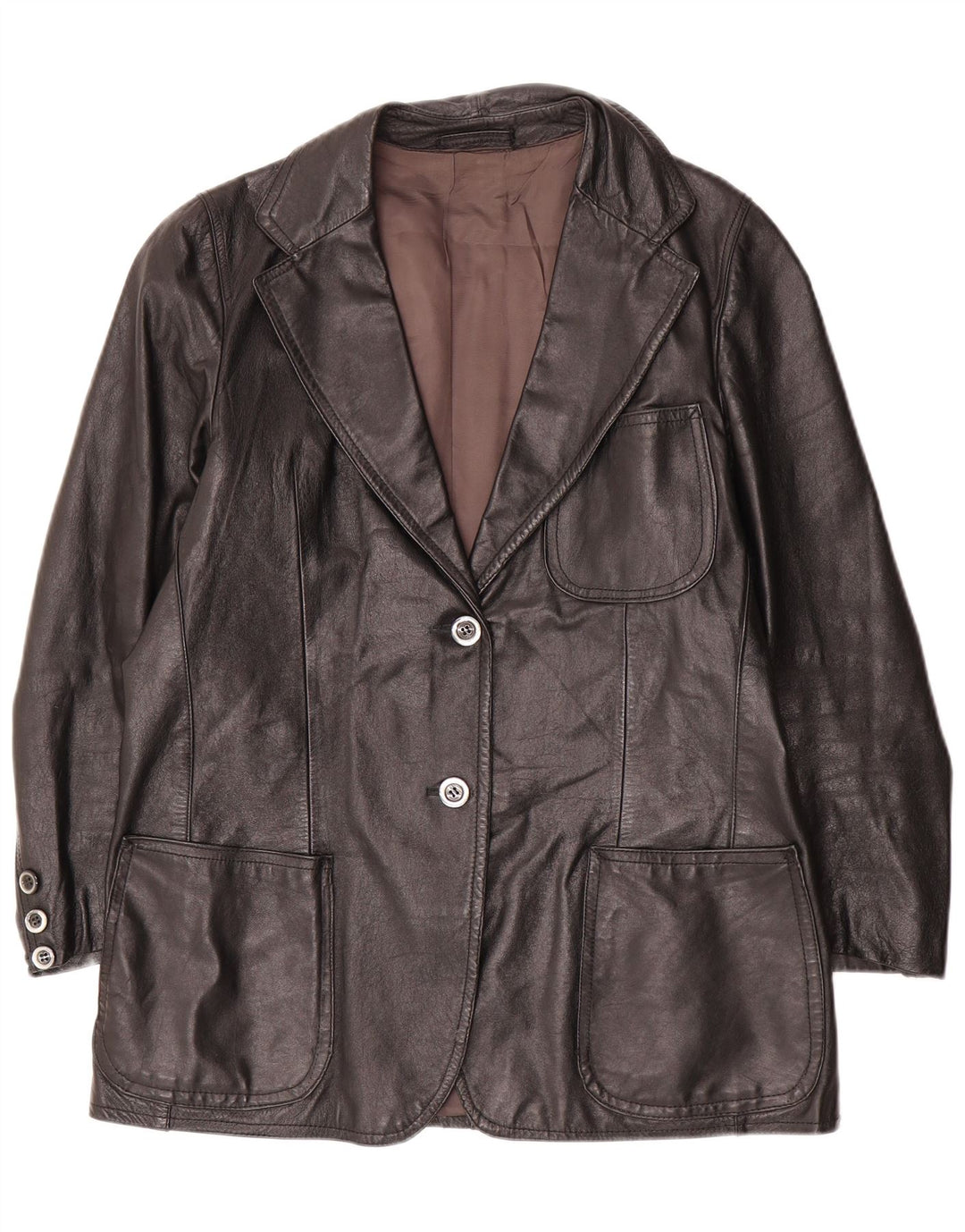 Vintage Γυναικείο Δερμάτινο Μπουφάν UK 14 Large Μαύρο με 2 Κουμπιά