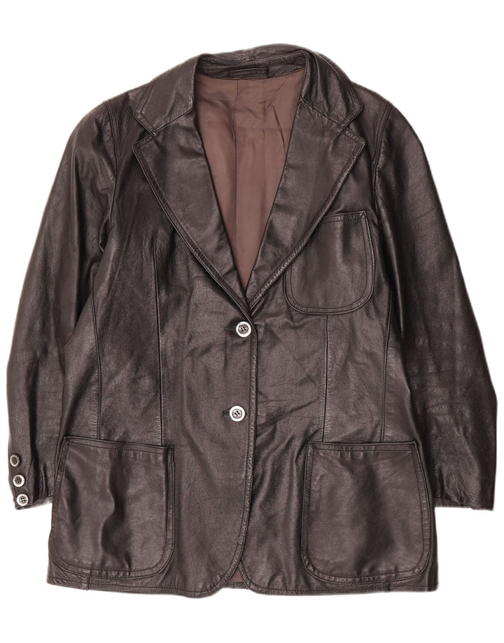 Vintage Γυναικείο Δερμάτινο Μπουφάν UK 14 Large Μαύρο με 2 Κουμπιά