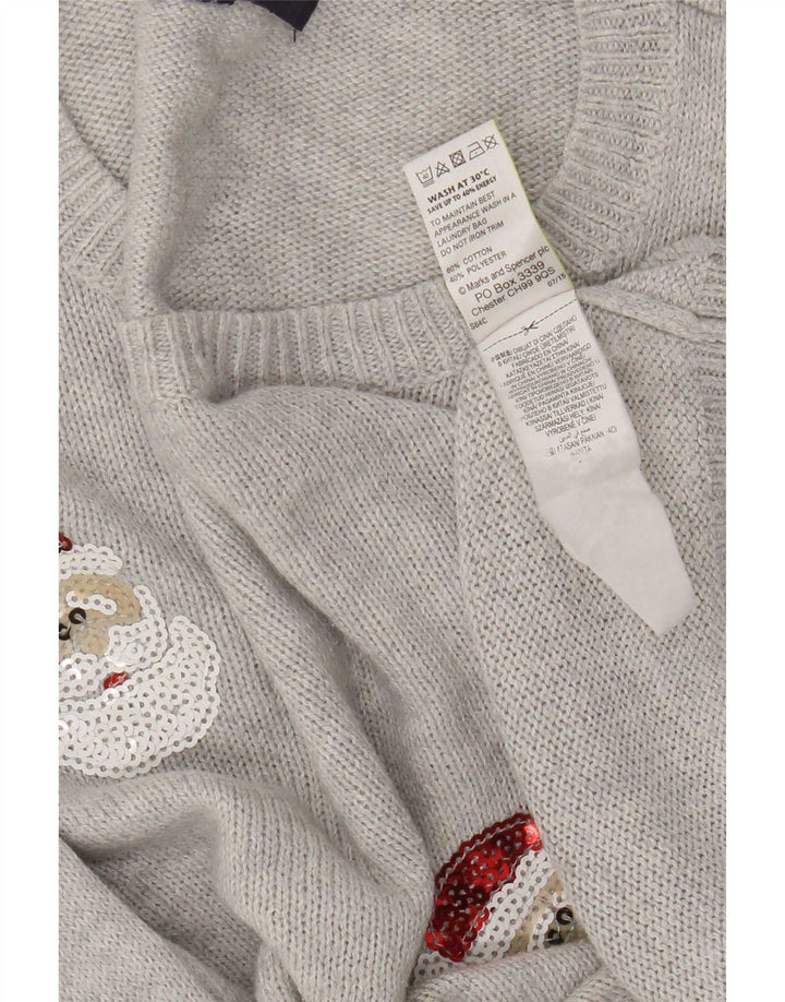 Marks & Spencer Γυναικείο πουλόβερ με λαιμόκοψη UK 14 Medium Grey Christmas