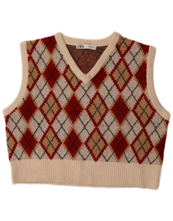 Zara Γυναικείο γιλέκο Crop Tank Top UK 14 Medium πολύχρωμο Argyle/Diamond