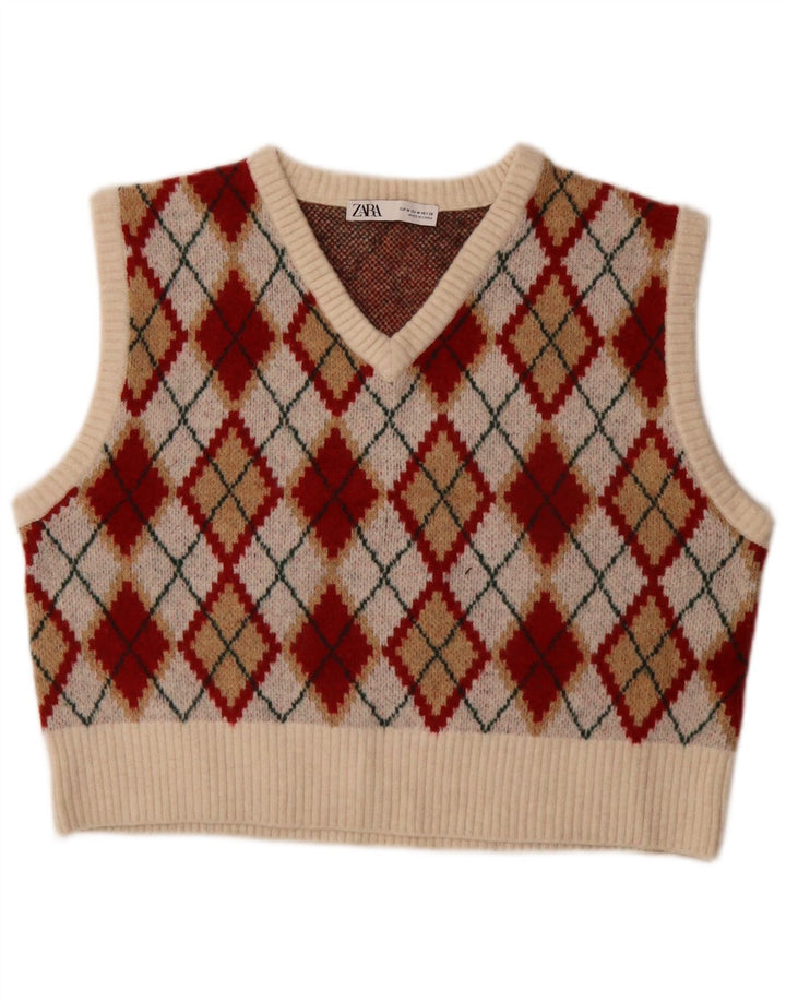 Zara Γυναικείο γιλέκο Crop Tank Top UK 14 Medium πολύχρωμο Argyle/Diamond