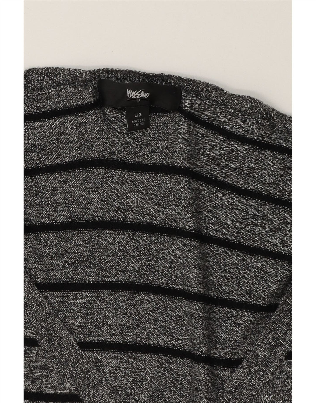 MOSSIMO Womens V-Neck Jumper Sweater UK 16 Large Grey Striped Nylon Vintage Mossimo and Second-Hand Mossimo from Messina Hembry 