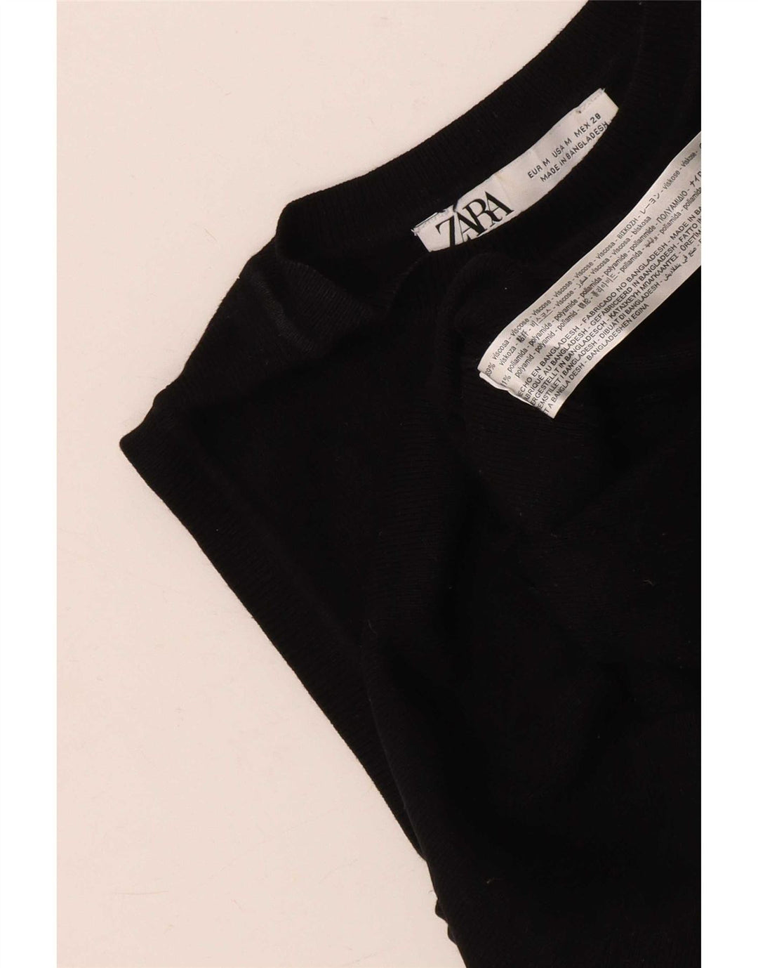Zara Γυναικείο Αμάνικο Crop Top UK 12 Medium Black Viscose