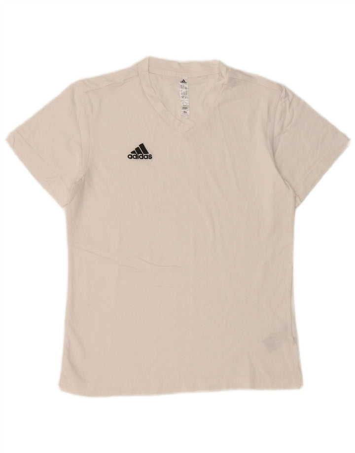ADIDAS Γυναικείο T-Shirt Top UK 8/10 Μικρό λευκό βαμβακερό