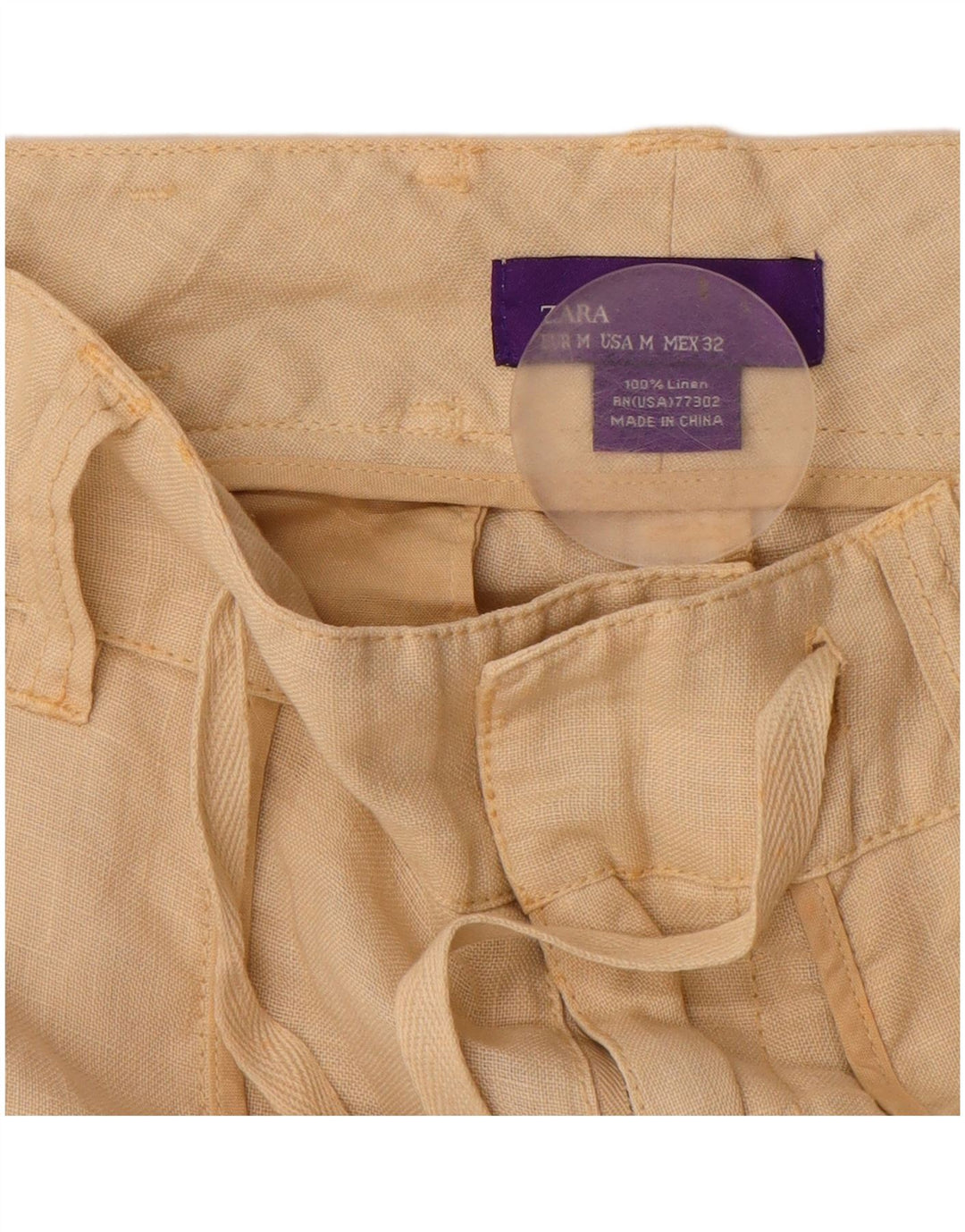 Γυναικείο ίσιο κάζουαλ παντελόνι ZARA μεσαίο W30 L29 Μπεζ Λινό