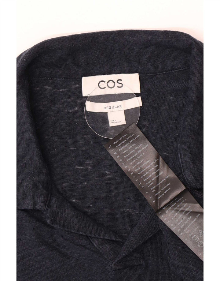 Ανδρικό κανονικό μπλουζάκι πόλο Cos Μικρό Navy Blue λινό