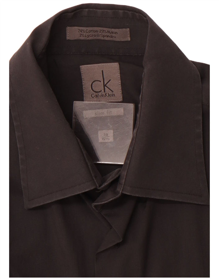 CALVIN KLEIN Ανδρικό πουκάμισο Slim Fit Μέγεθος 39 15 1/2 Μεσαίο μαύρο βαμβακερό