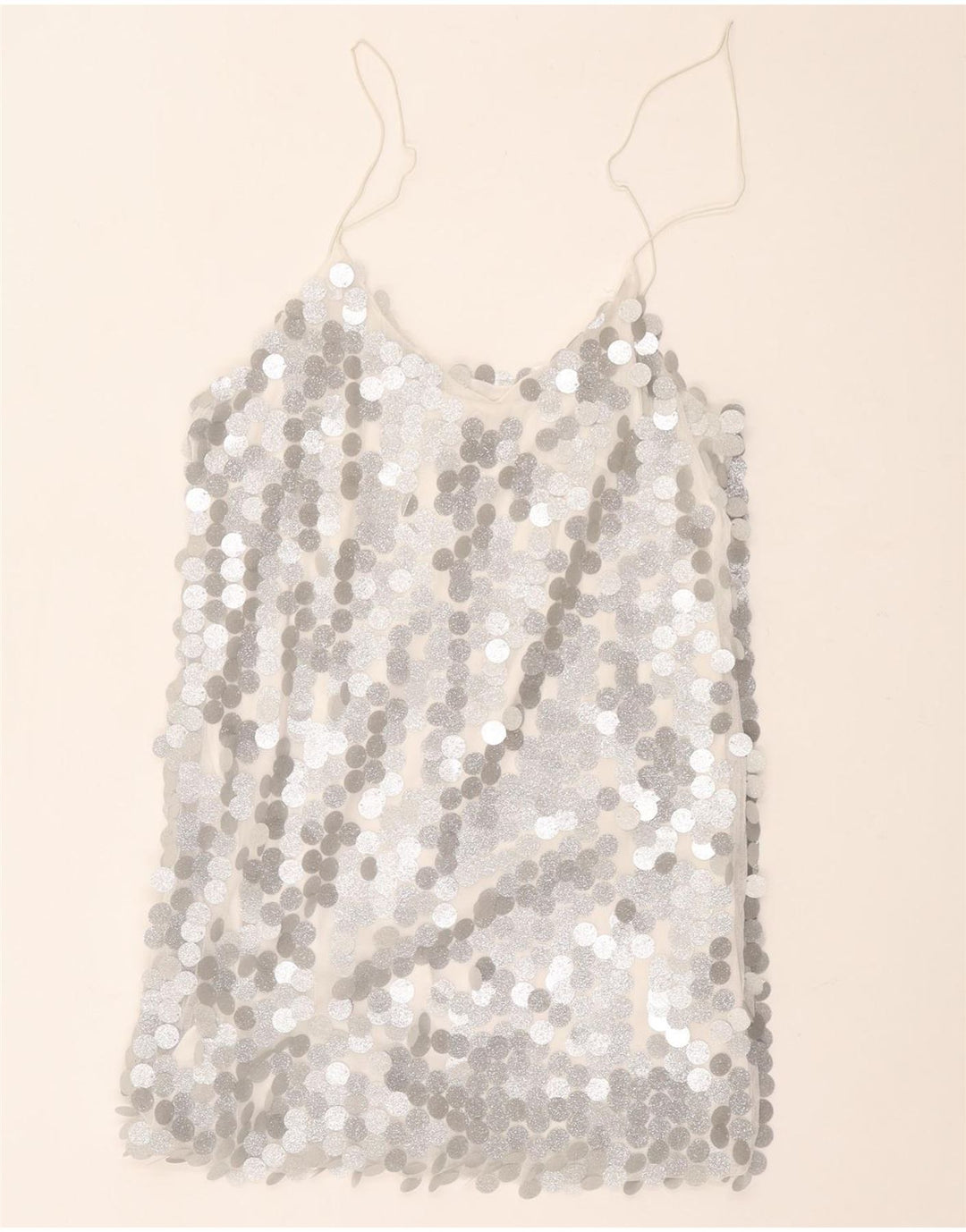 Vintage γυναικείο Cami Top UK 12 Medium Silver Πολυεστέρας