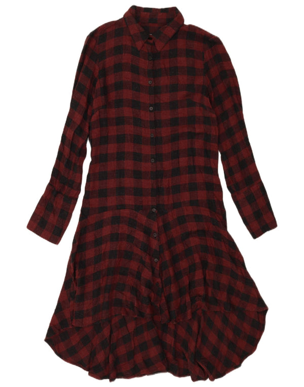 Zara Γυναικείο φόρεμα UK 10 Small Burgundy Gingham Cotton