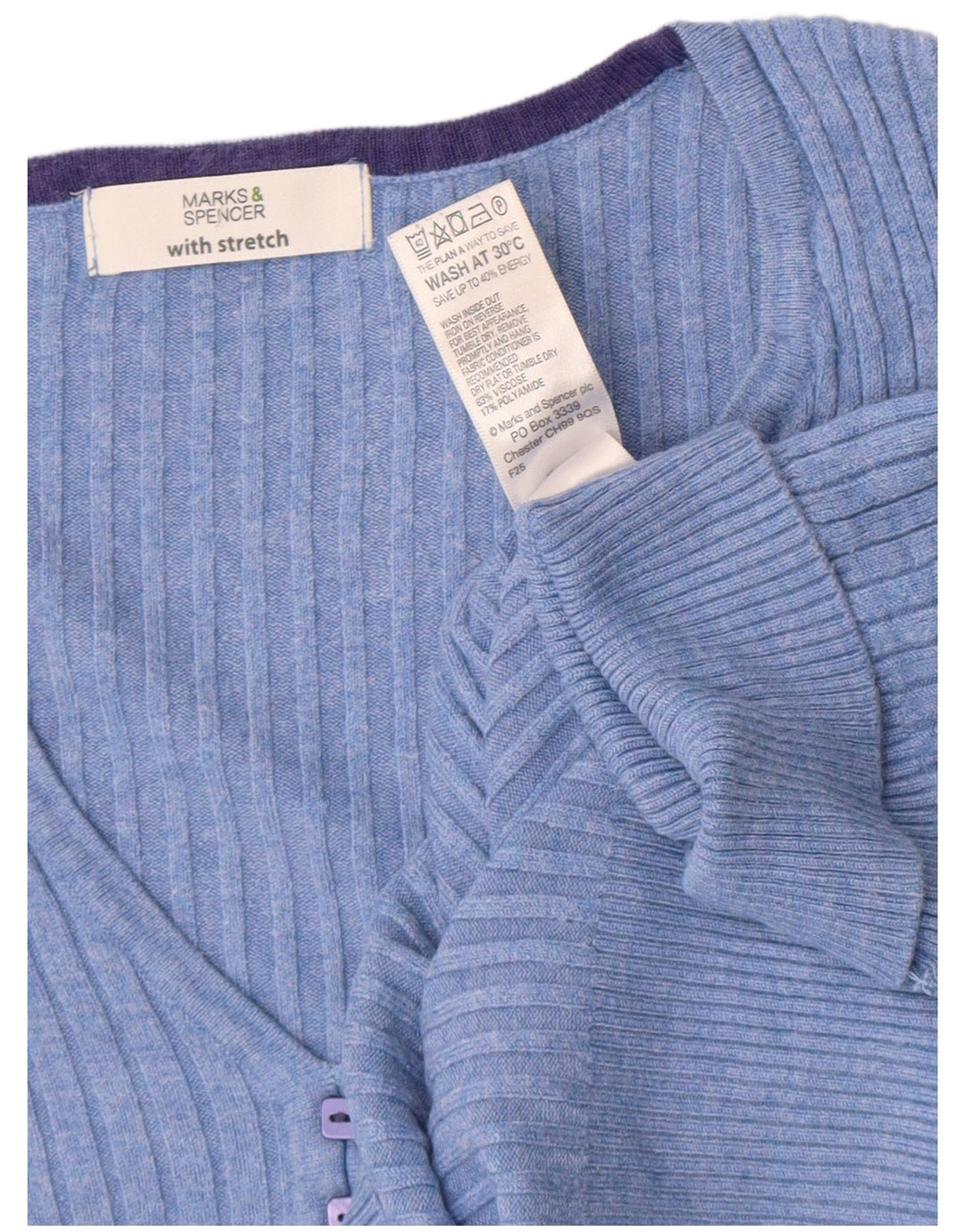 Marks & Spencer Γυναικείο πουλόβερ με κοντό μανίκι V λαιμόκοψη UK 12 Medium Blue