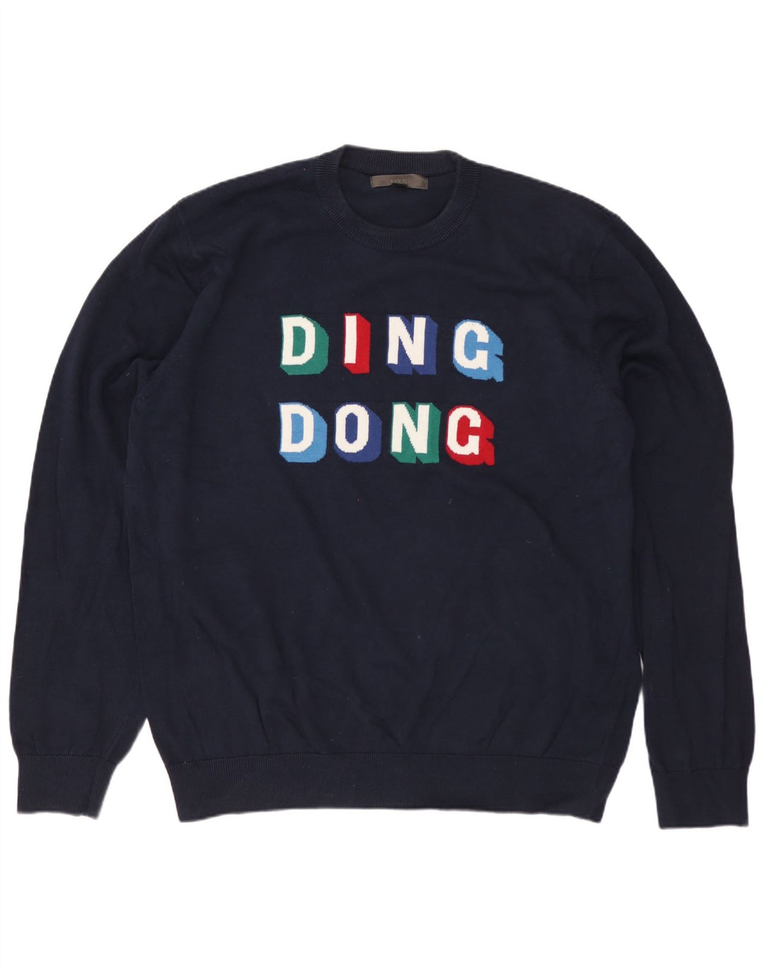Ανδρικό πουλόβερ MARKS & SPENCER Graphic Crew Neck Jumper Large Navy Blue