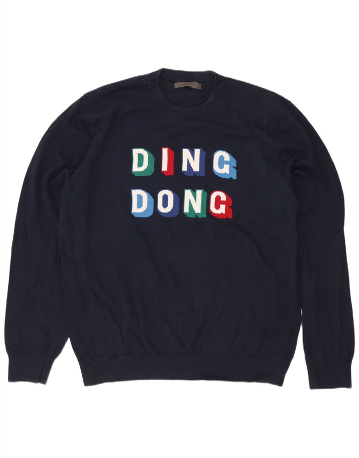 Ανδρικό πουλόβερ MARKS & SPENCER Graphic Crew Neck Jumper Large Navy Blue