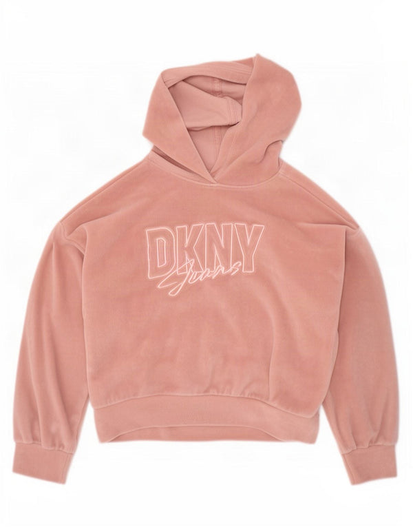 Dkny Girls Graphic Velor Hoodie Jumper 5-6 Years Pink Polyester