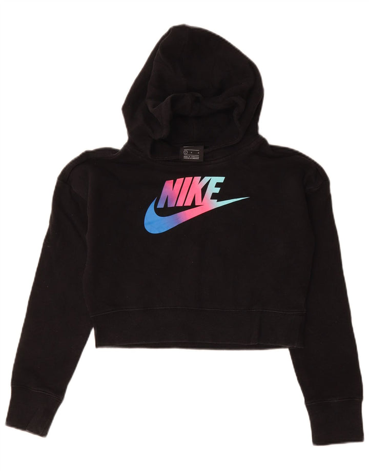 NIKE Girls Crop Graphic Hoodie Jumper 12-13 ετών Μεγάλο μαύρο βαμβακερό