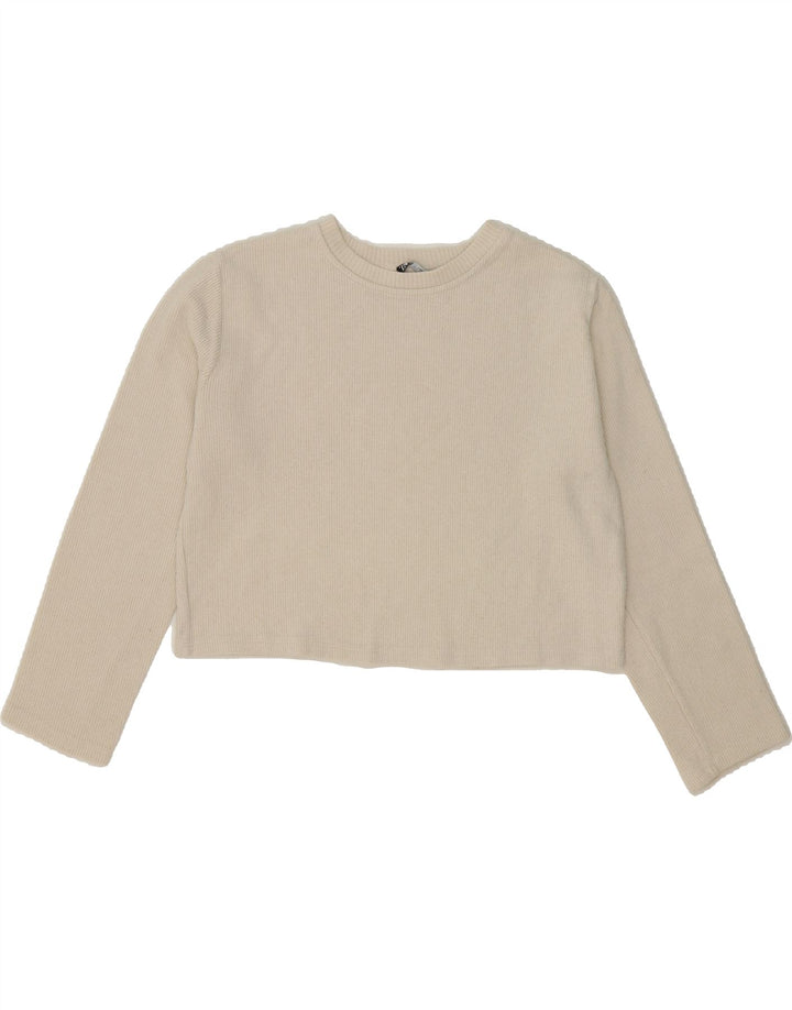 ZARA Womens Crop Crew Neck Jumper Sweater UK 16 Large Off White Polyester Vintage Zara and Second-Hand Zara from Messina Hembry 