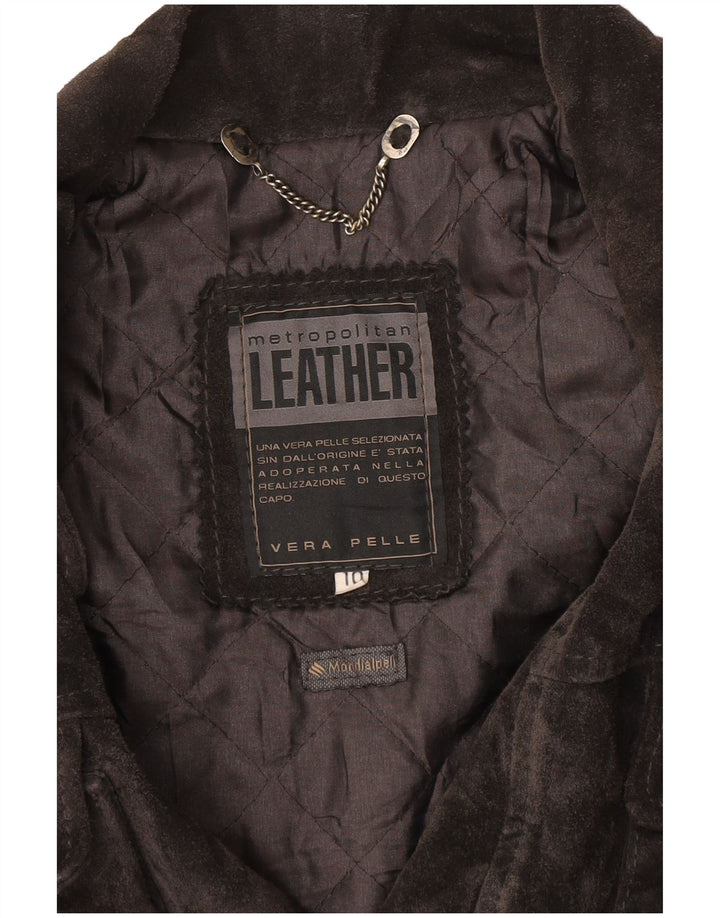 Vintage γυναικείο σουέτ υπερμεγέθη τζάκετ αντιανεμικό UK 10 Small Grey Leather