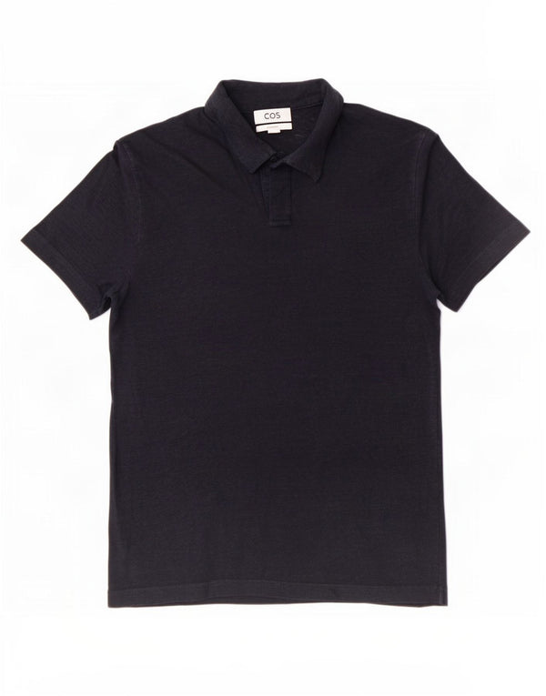 Ανδρικό κανονικό μπλουζάκι πόλο Cos Μικρό Navy Blue λινό