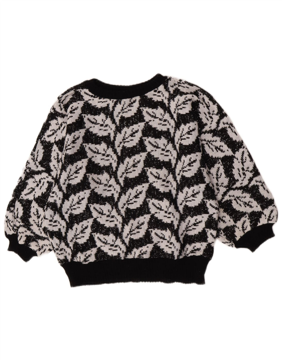 Vintage γυναικείο Abstract Pattern πουλόβερ με λαιμόκοψη UK 14 Medium Black