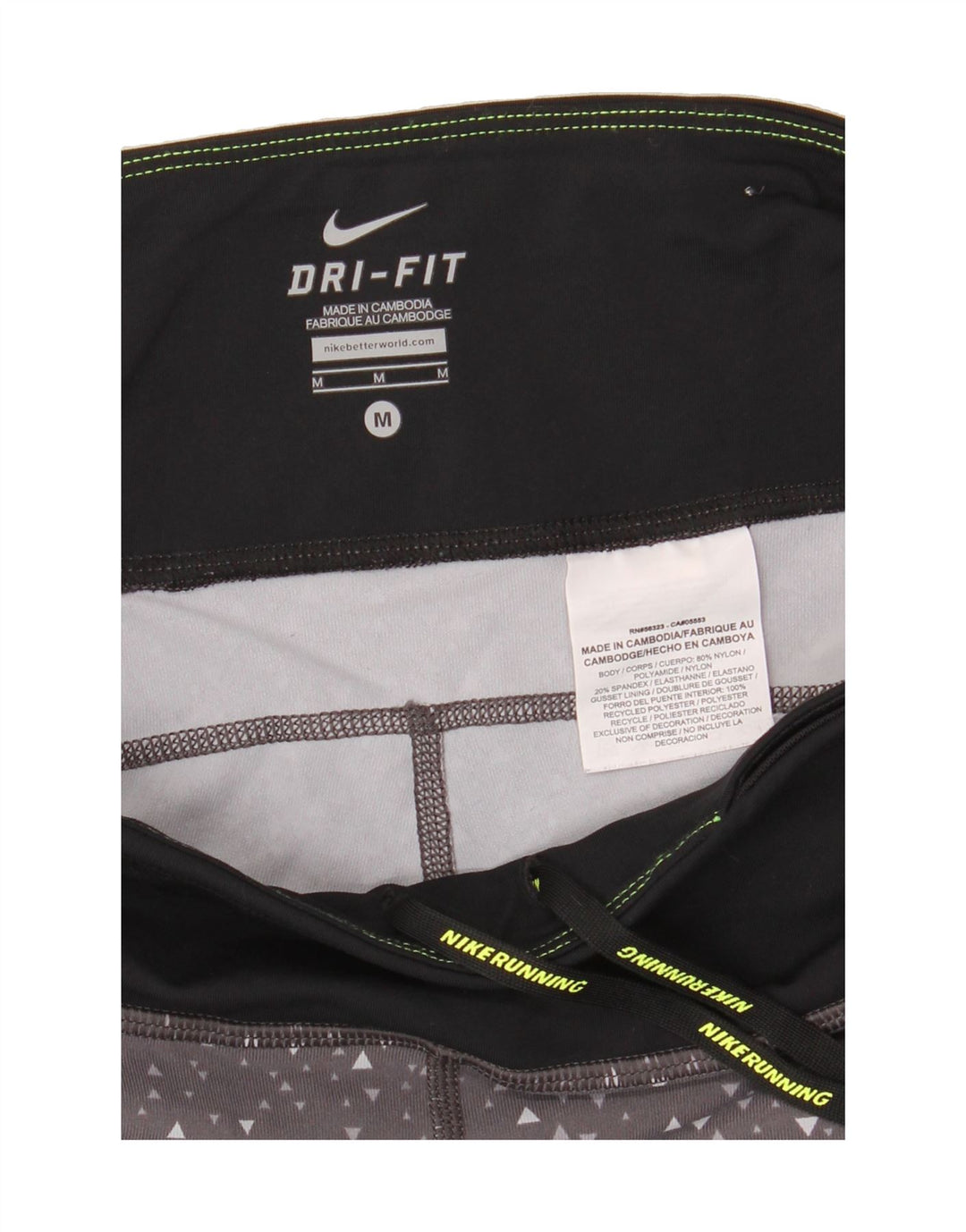 NIKE Womens Dri Fit Capri Leggings UK 12 Medium Grey Geometric Nylon Vintage Nike and Second-Hand Nike from Messina Hembry 