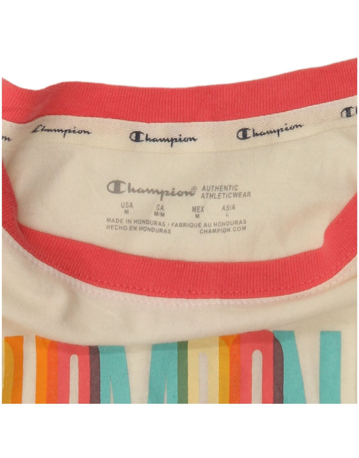Γυναικείο Crop γραφικό T-shirt CHAMPION Top UK 14 Medium White Colourblock