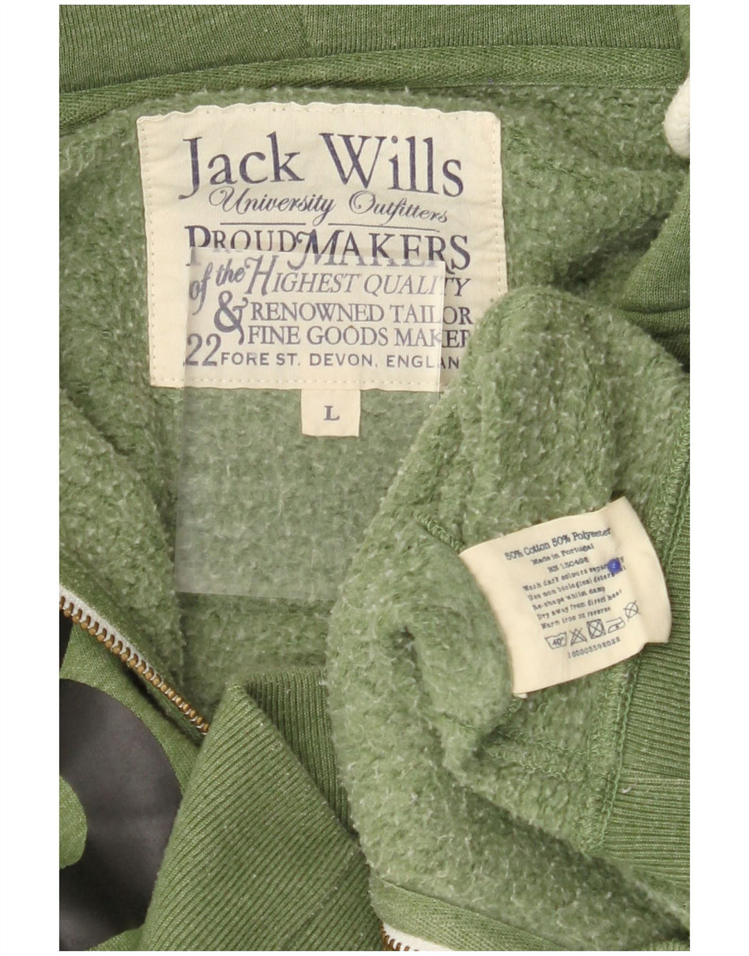 Ανδρικό πουλόβερ με κουκούλα με φερμουάρ JACK WILLS Μεγάλο πράσινο βαμβακερό