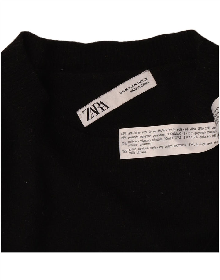 Zara Γυναικείο πουλόβερ με λαιμόκοψη μεγάλου μεγέθους UK 14 μεσαίο μαύρο μαλλί