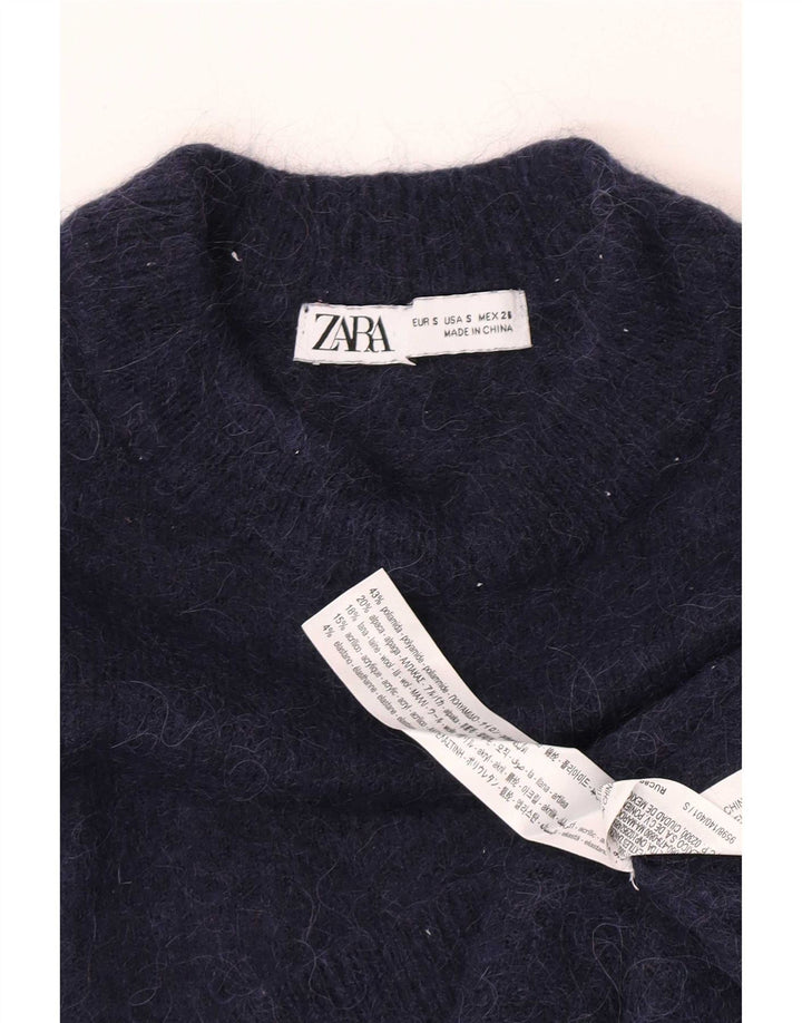 Zara Γυναικείο πουλόβερ με λαιμόκοψη με λαιμόκοψη UK 10 Small Navy Blue Polyamide