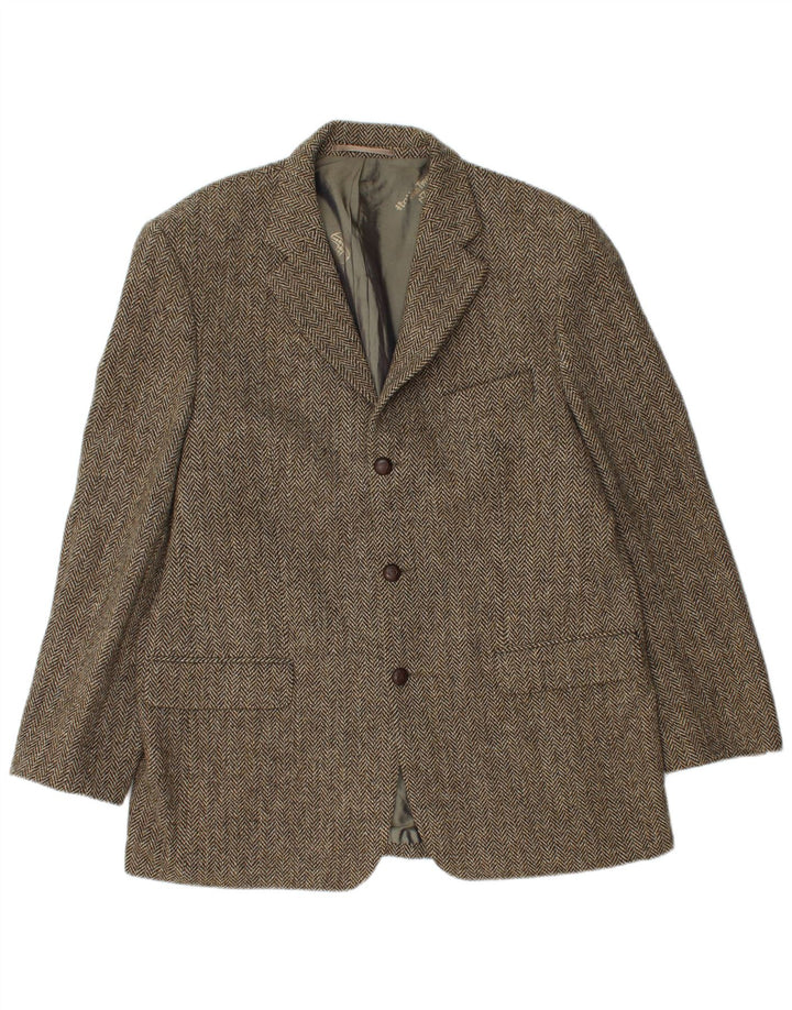 Harris Tweed Ανδρικό σακάκι σακάκι με 3 κουμπιά UK 40 μεγάλο καφέ ψαροκόκκαλο