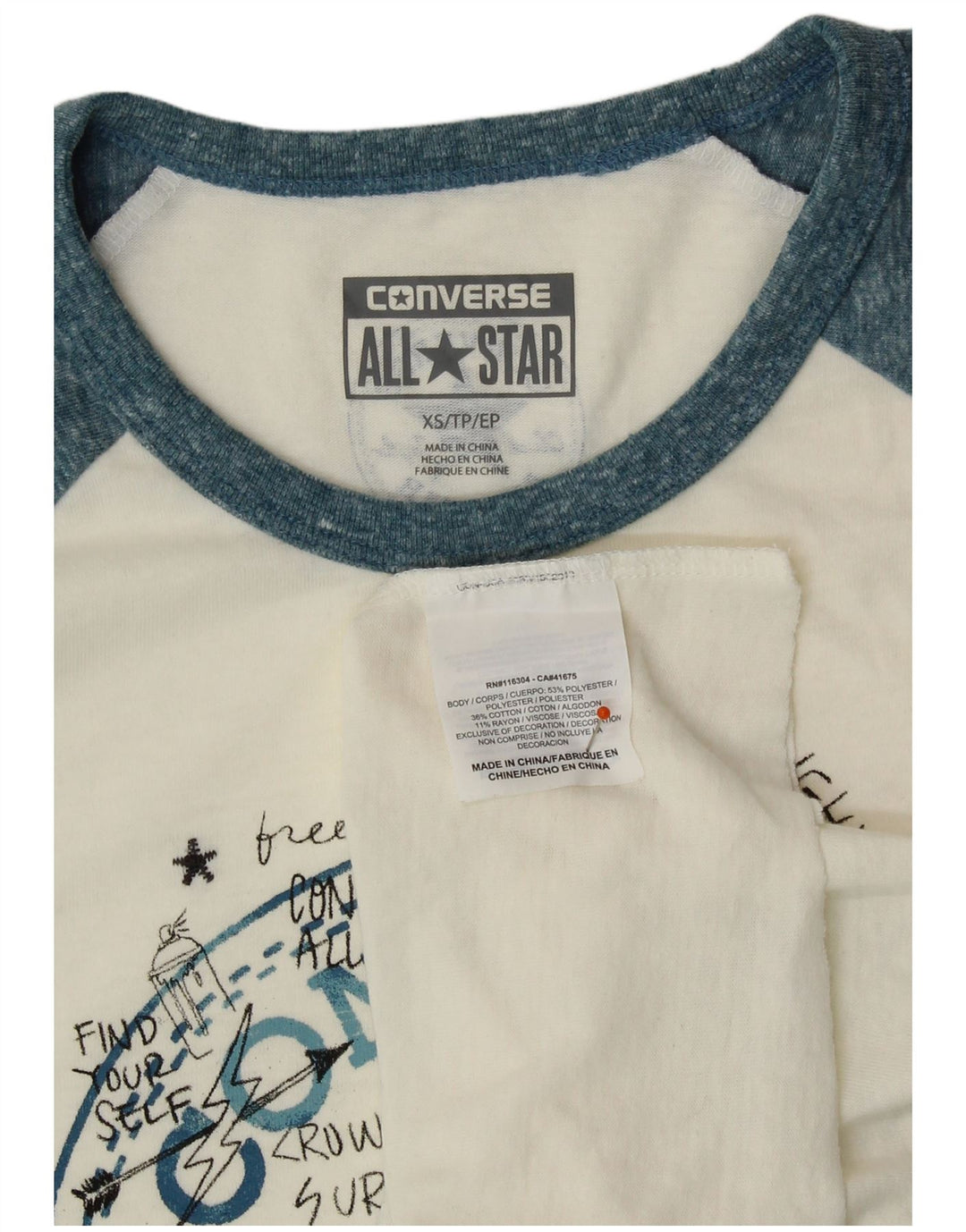 CONVERSE Γυναικείο Chuck Taylor Graphic Top 3/4 UK 6 XS White