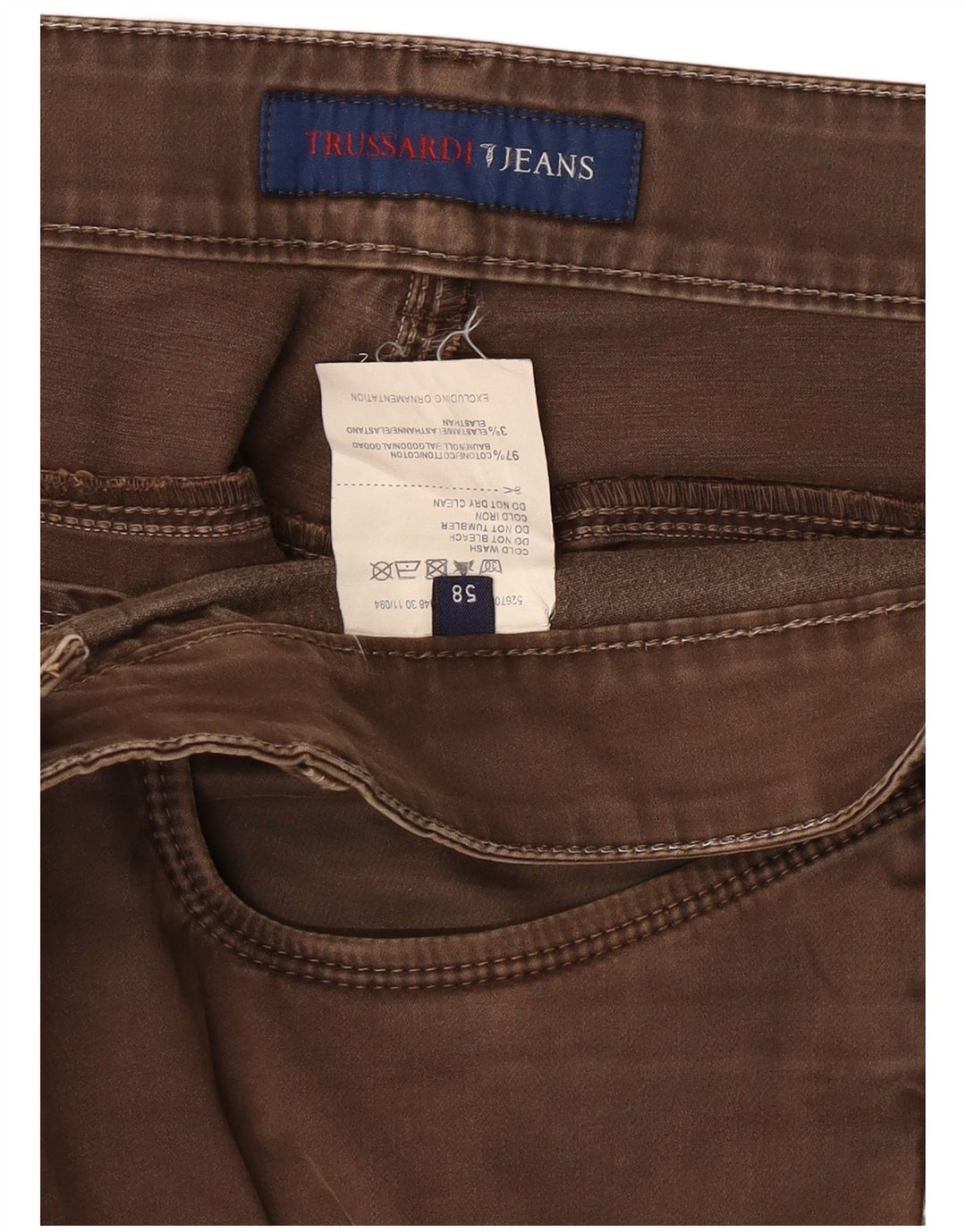 TRUSSARDI Ανδρικό ίσιο casual παντελόνι IT 58 3XL W40 L36 Καφέ βαμβακερό
