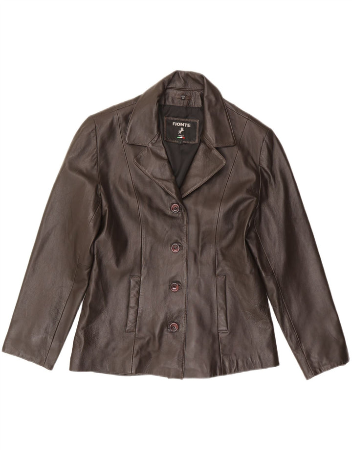 Fionte Γυναικείο δερμάτινο σακάκι με 4 κουμπιά UK 16 Large Brown Δερμάτινο