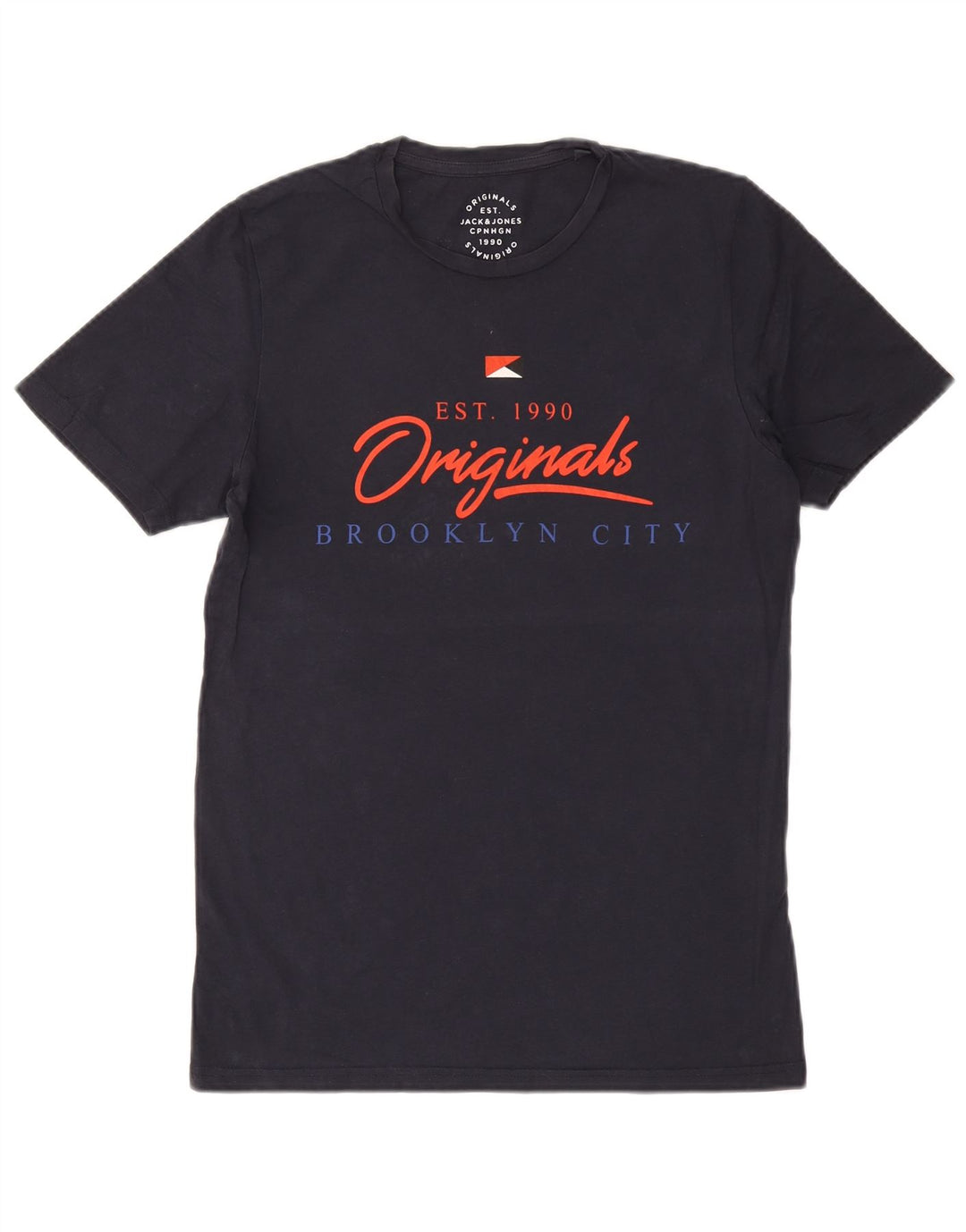 Jack & Jones Mens Graphic T-Shirt Top Medium Navy Blue Cotton