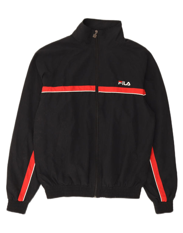 FILA Mens Tracksuit Top Jacket Small Black Colourblock Polyester